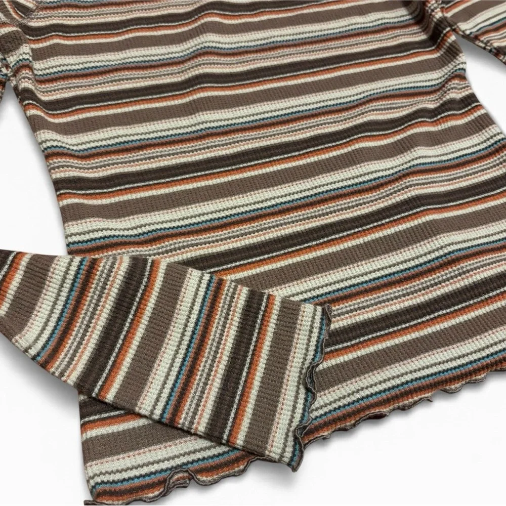 SO Multicolor Striped Long Sleeve Lettuce Trim Turtleneck Top - Picture 5 of 7